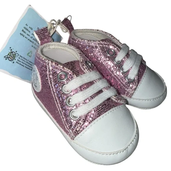 Rabeisir baby crib shoes pink & purple sparkly glitter sneakers Size 0-6 Months - Picture 8 of 9